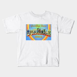 Greetings from Worcester Massachusetts - Vintage Large Letter Postcard Kids T-Shirt